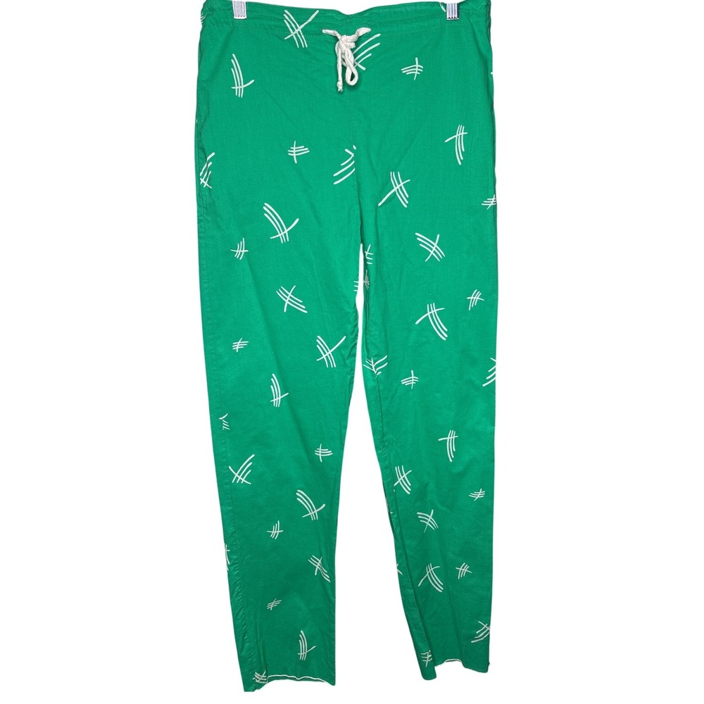 Womens Green Abstract Print Drawstring Pajama Pants Est Sz M Funky Artsy Comfy